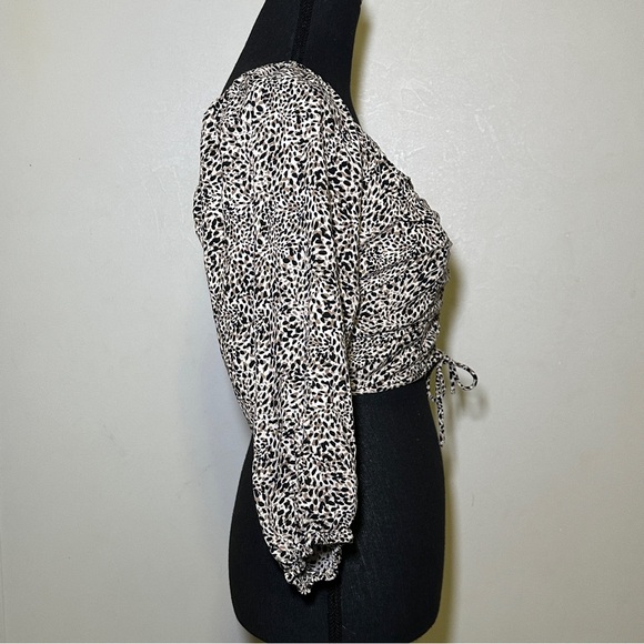 Japna Boho Animal Print Ruched Bust Cropped Blouse Top Small Evening - Picture 8 of 10